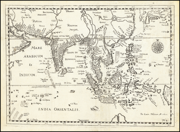 15-Indian Ocean, China, India, Southeast Asia, Philippines and Indonesia Map By Levinus Hulsius