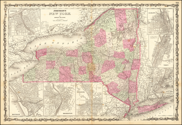 13-New York State Map By Alvin Jewett Johnson  &  Benjamin P Ward