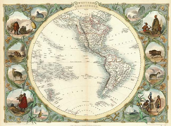 9-World, World and Western Hemisphere Map By John Tallis