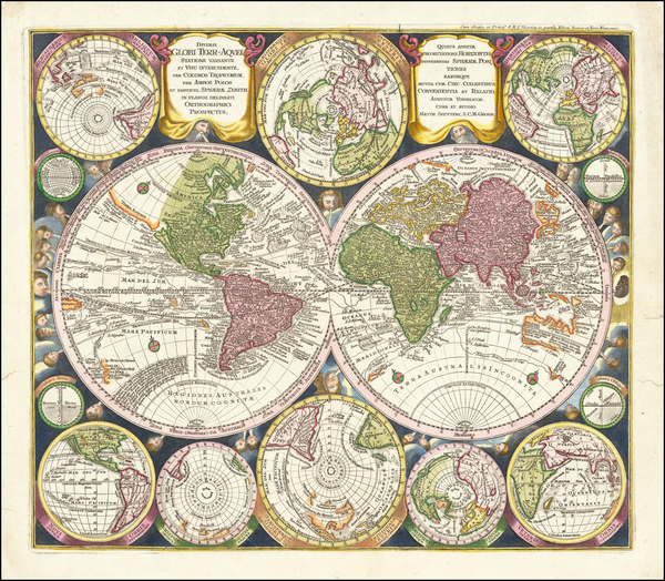 16-World and California as an Island Map By Matthaus Seutter