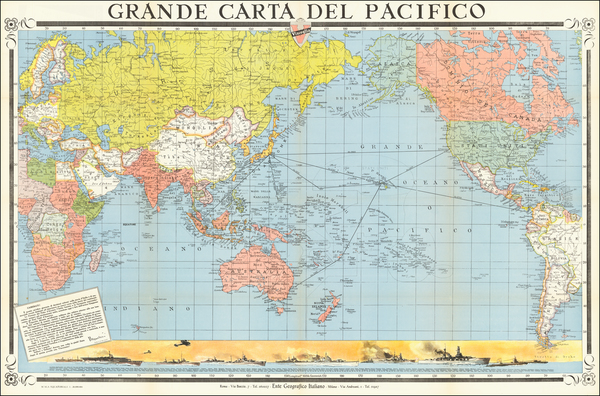 42-World, Pacific Ocean, Pacific and World War II Map By Ente Geografico Italiano