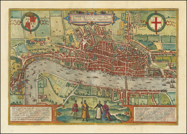 36-British Isles, England and London Map By Georg Braun  &  Frans Hogenberg