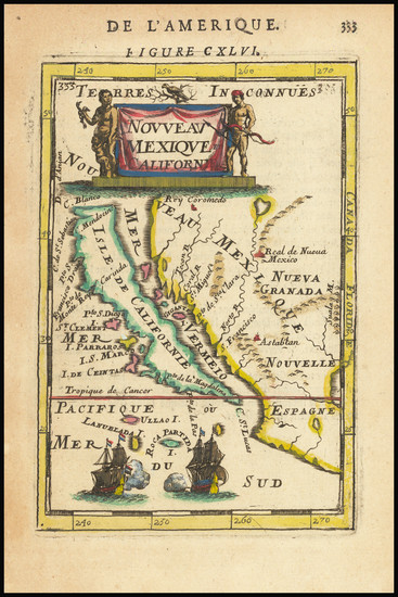 64-Baja California, California and California as an Island Map By Alain Manesson Mallet