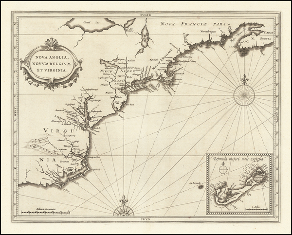 31-New England, New York State, Mid-Atlantic and Southeast Map By Joannes De Laet