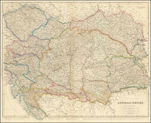 46-Austria, Hungary, Romania and Czech Republic & Slovakia Map By John Arrowsmith