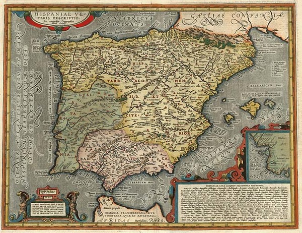 91-Europe, Spain, Portugal and Balearic Islands Map By Abraham Ortelius