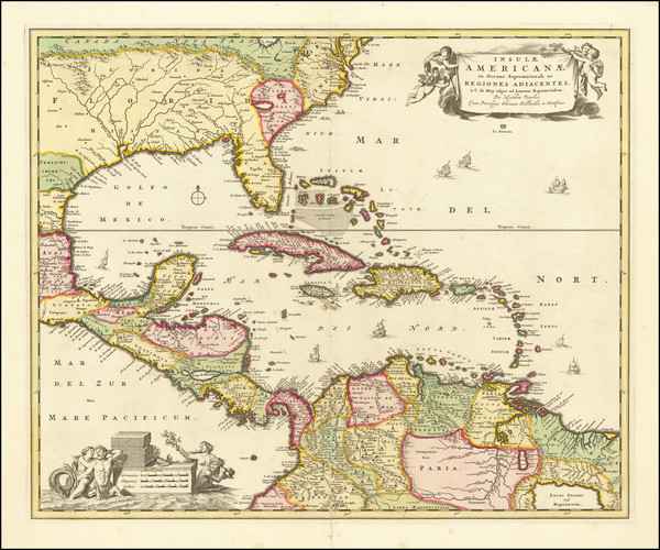 62-South, Southeast and Caribbean Map By Nicolaes Visscher I