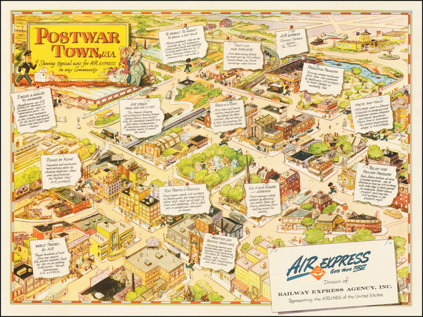 48-United States, Pictorial Maps and Curiosities Map By Air Express Division, Railway Express Agen