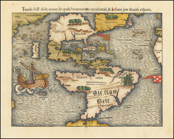 100-North America, South America, Japan and America Map By Sebastian Munster