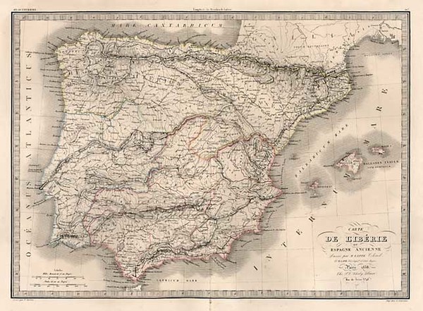 28-Europe, Spain and Portugal Map By Alexandre Emile Lapie