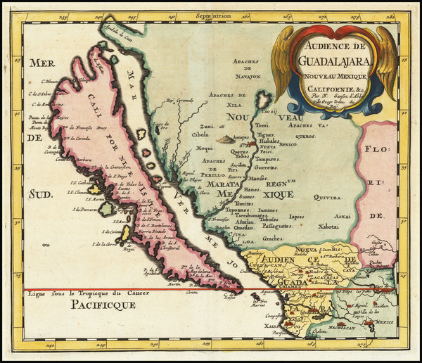 57-Southwest, Mexico, Baja California, California and California as an Island Map By Nicolas Sanso
