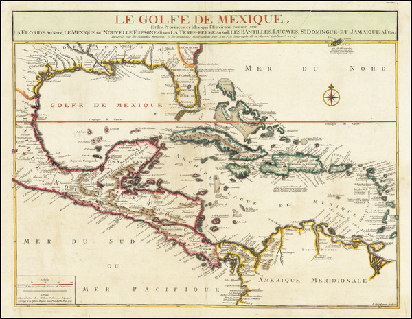 7-Florida, South, Southeast, Texas and Caribbean Map By Nicolas de Fer