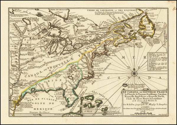 55-United States and Canada Map By Nicolas de Fer