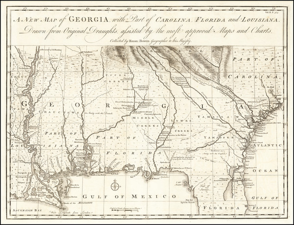 25-South, Louisiana, Mississippi, Southeast and Georgia Map By Emanuel Bowen