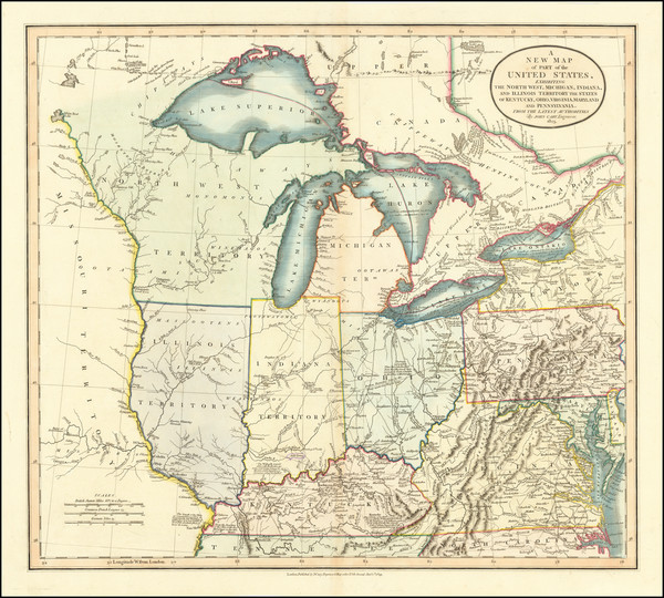 37-Mid-Atlantic, Kentucky, Midwest, Indiana, Ohio, Michigan, Wisconsin and Canada Map By John Cary