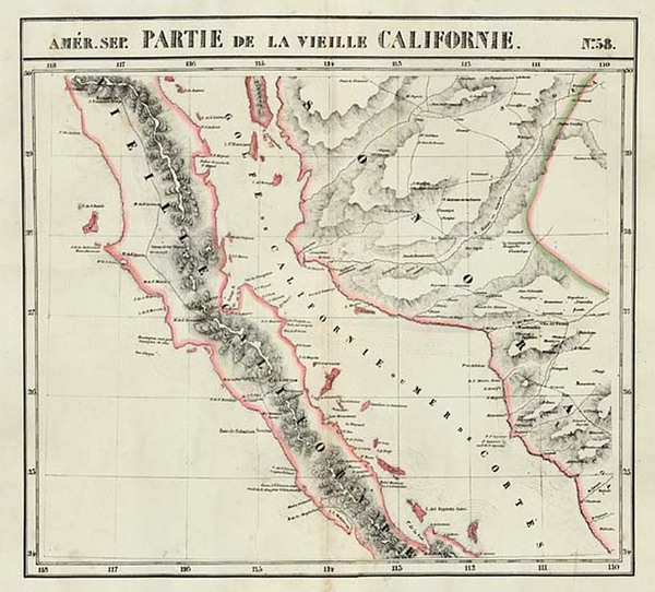 47-Mexico and Baja California Map By Philippe Marie Vandermaelen