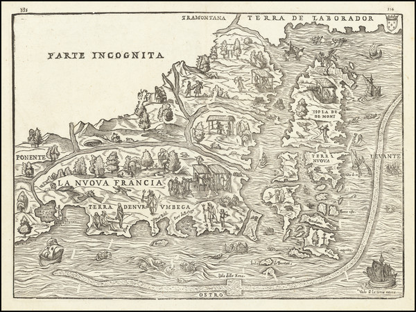 18-New England, Maine and Canada Map By Giovanni Battista Ramusio / Giacomo Gastaldi