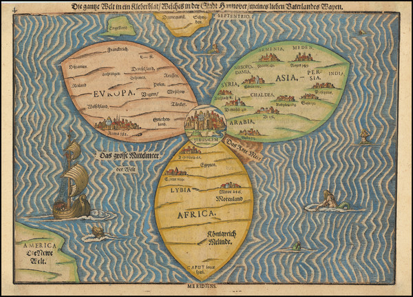 7-World, Holy Land and Curiosities Map By Heinrich Buenting