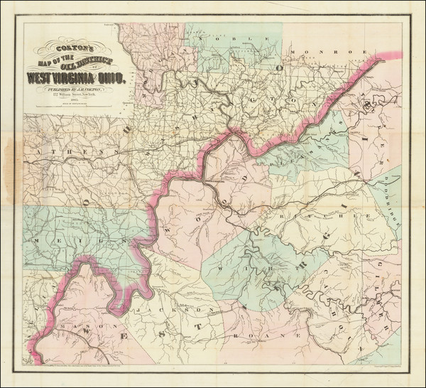 63-West Virginia and Ohio Map By Joseph Hutchins Colton