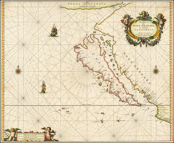 74-Baja California and California Map By Pieter Goos