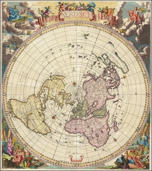 46-World and Polar Maps Map By Cornelis II Danckerts / Jacobus Robijn