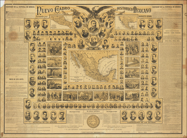 17-Mexico and Pictorial Maps Map By Auguste Genin