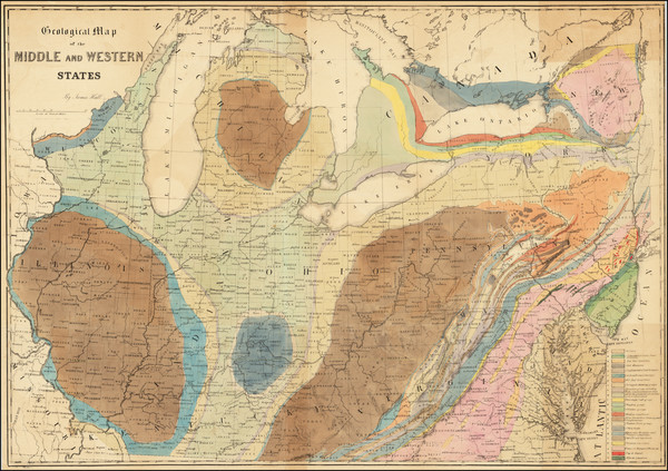 63-Mid-Atlantic, Midwest, Midwest and Geological Map By James Hall