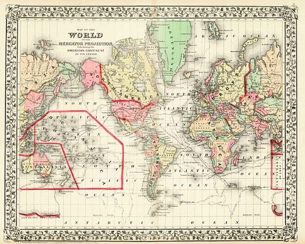 84-World and World Map By Samuel Augustus Mitchell Jr.