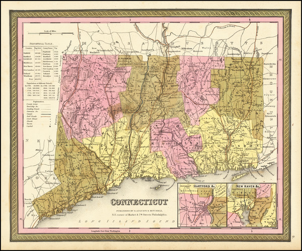 8-Connecticut Map By Samuel Augustus Mitchell