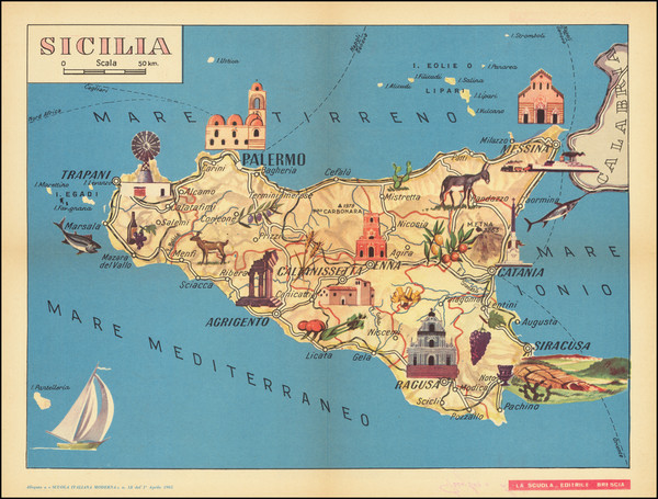 72-Southern Italy and Sicily Map By Scuola Italiana Moderna