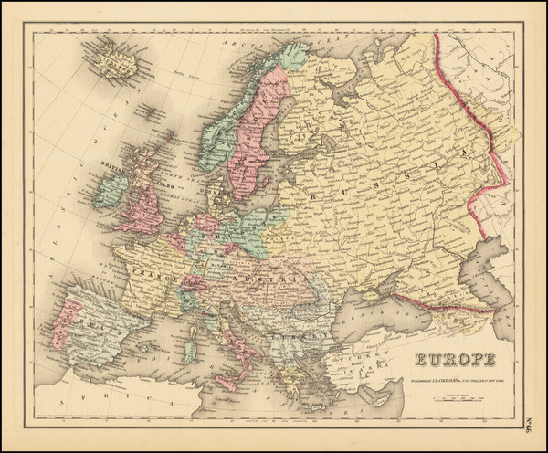 32-Europe Map By Joseph Hutchins Colton