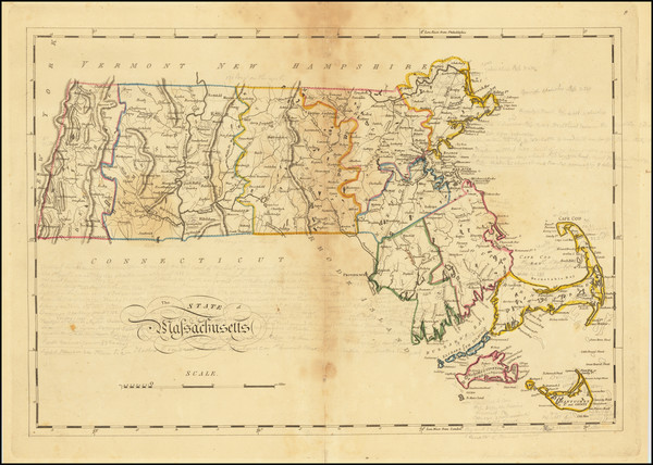 66-Massachusetts Map By Mathew Carey