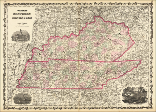 45-Kentucky and Tennessee Map By Alvin Jewett Johnson  &  Ross C. Browning