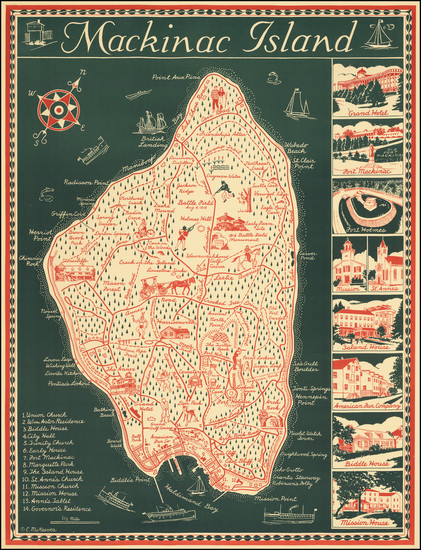 68-Michigan and Pictorial Maps Map By Clarice McKeever