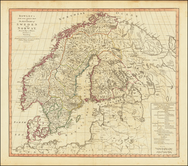 25-Scandinavia, Sweden and Norway Map By Carington Bowles / Jonathan Carver