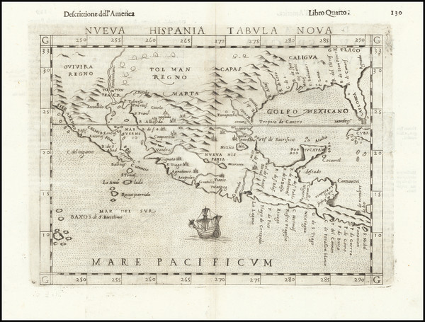 50-South, Texas, Southwest, Mexico and Baja California Map By Girolamo Ruscelli