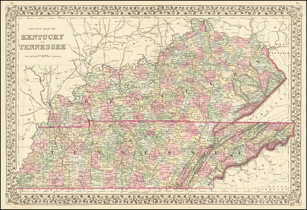 49-Kentucky and Tennessee Map By Samuel Augustus Mitchell Jr.