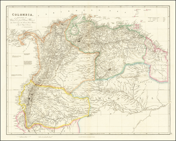 43-Colombia, Guianas & Suriname, Peru & Ecuador and Venezuela Map By John Arrowsmith