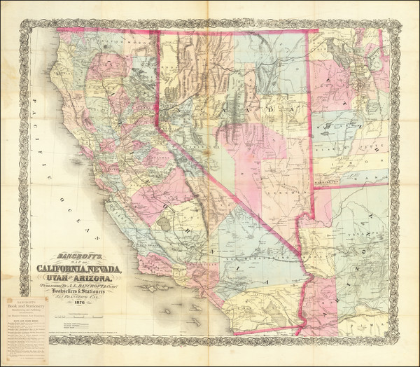 93-Southwest, Arizona, Utah, Nevada, Utah and California Map By A.L. Bancroft & Co.