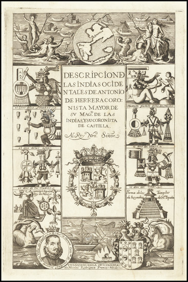 1-Title Pages and Portraits & People Map By Antonio de Herrera y Tordesillas