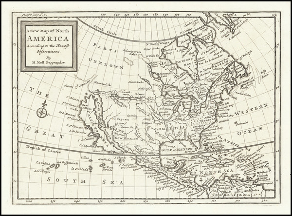 45-North America and California as an Island Map By Herman Moll