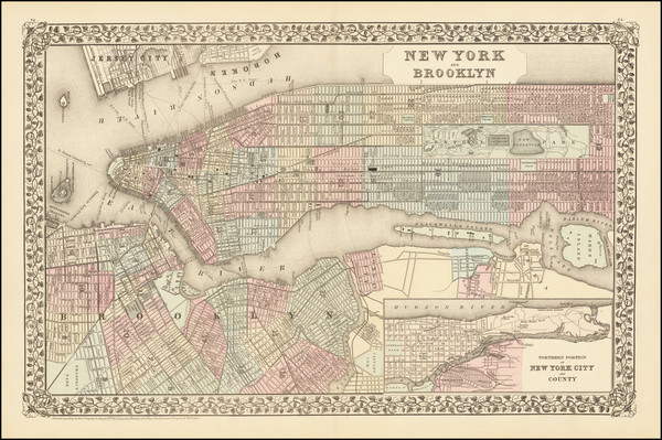 63-New York City Map By Samuel Augustus Mitchell Jr.