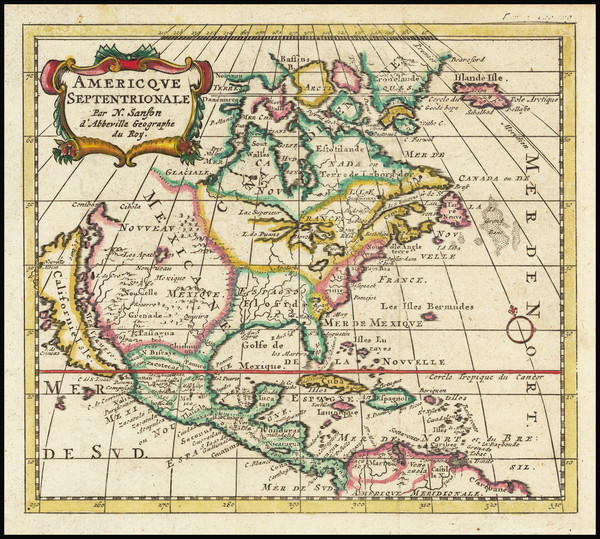 72-North America and California as an Island Map By Nicolas Sanson