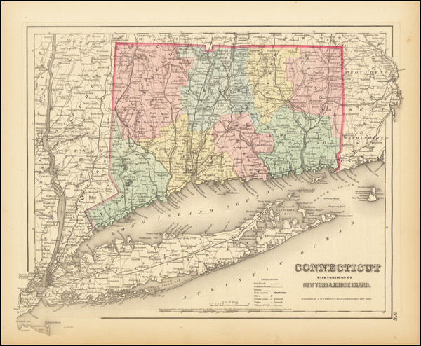 63-Connecticut Map By Joseph Hutchins Colton