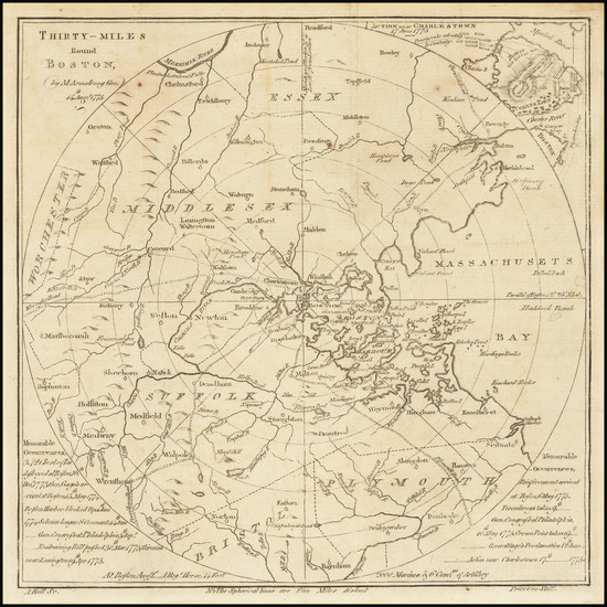 61-Massachusetts, Boston and American Revolution Map By Scots Magazine