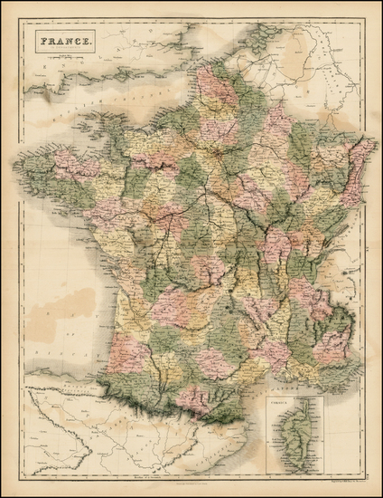 90-Europe, France and Balearic Islands Map By Adam & Charles Black