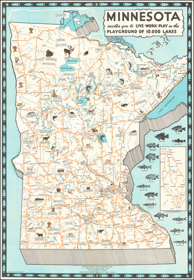 63-Minnesota and Pictorial Maps Map By Minnesota Tourist Bureau