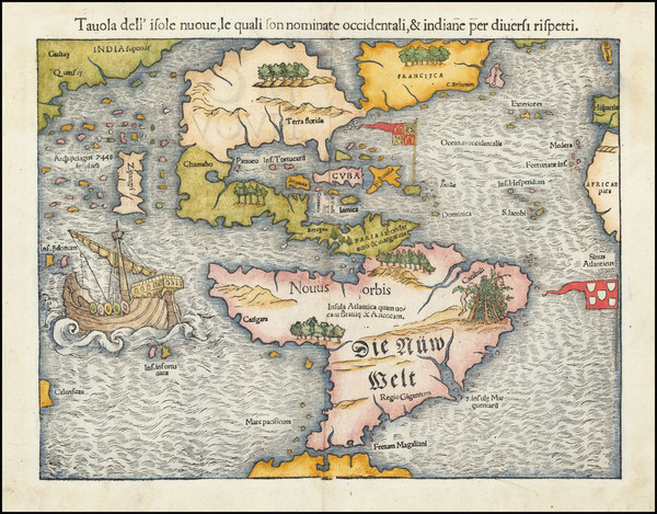 41-Pacific Ocean, North America, South America, Japan and America Map By Sebastian Munster