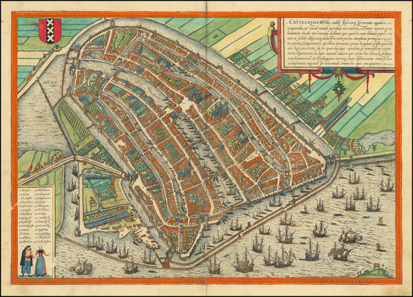 16-Netherlands and Amsterdam Map By Georg Braun  &  Frans Hogenberg