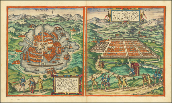 44-Mexico and Peru & Ecuador Map By Georg Braun  &  Frans Hogenberg